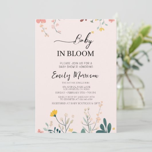 Baby in bloei en bloemen Baby shower Kaart (Staand voorkant)