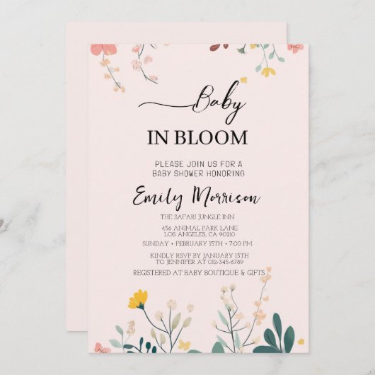 Baby in bloei en bloemen Baby shower Kaart (Voorkant / Achterkant)