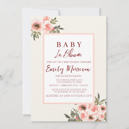 Baby in bloei en rode rozen I Baby shower Kaart (Voorkant)