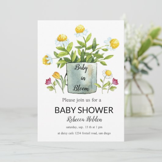 Baby in bloei - Floral Baby shower Invitation Kaart (Staand voorkant)