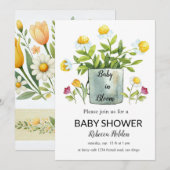 Baby in bloei - Floral Baby shower Invitation Kaart (Voorkant / Achterkant)