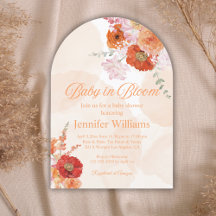 baby in bloei, florale oranje boog baby shower