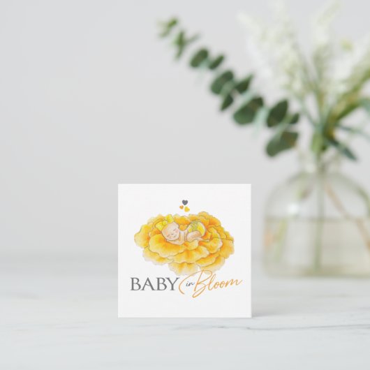 Baby in bloei geel register baby shower kaart (Staand voorkant)