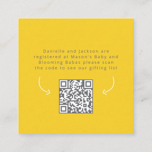 Baby in bloei geel register baby shower kaart (Achterkant)