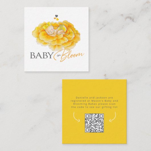 Baby in bloei geel register baby shower kaart (Voorkant / Achterkant)