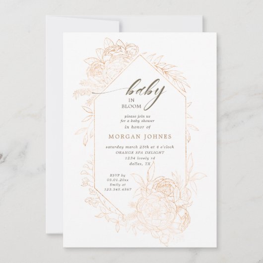 Baby in bloei gouden bloemige Baby shower uitnodig (Voorkant)