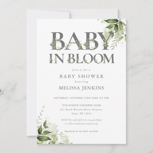 Baby in bloei groen bloemig Baby shower Kaart (Voorkant)