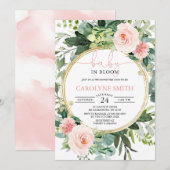 Baby in bloei groen roze Baby shower uitnodiging (Voorkant / Achterkant)