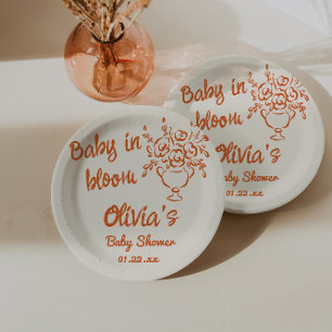 Baby in bloei handgetekende bloemige Baby shower Papieren Bordje