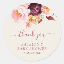 baby in bloei herfst floraal baby shower ronde sticker