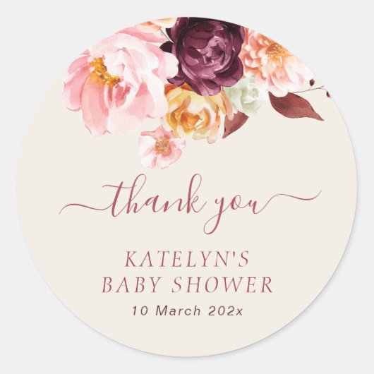 baby in bloei herfst floraal baby shower ronde sticker (Voorkant)
