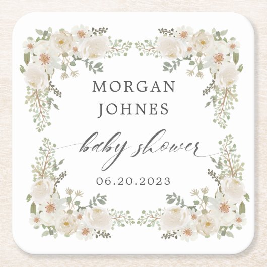 Baby in bloei ivoor Baby shower Kartonnen Onderzetters (Voorkant)