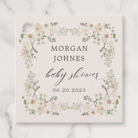 baby in bloei ivoor floreel baby shower bedankjes labels (Voorkant)