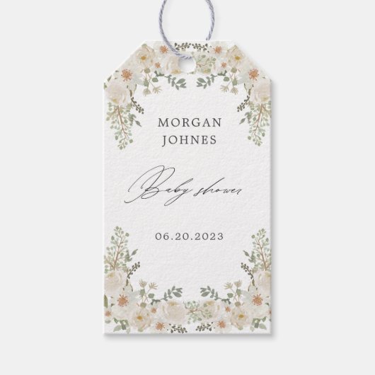 baby in bloei ivoor floreel baby shower cadeaulabel (Voorkant)