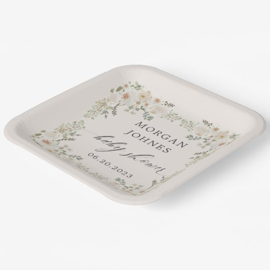 baby in bloei ivoor floreel baby shower papieren bordje (Gebogen)