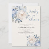 Baby in bloei jongen blauw bloemendouche uitnodigi kaart (Voorkant)