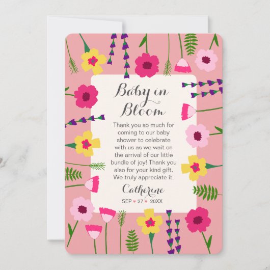 Baby in bloei kleurrijk bloemig Baby shower Bedankkaart (Voorkant)