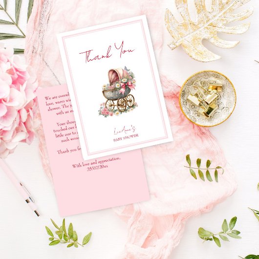 Baby in bloei  koets bloemen baby shower bedankkaart