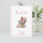 Baby in bloei  koets bloemen baby shower bedankkaart (Staand voorkant)