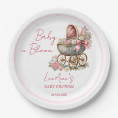 Baby in bloei koets bloemen baby shower papieren bordje (Voorkant)
