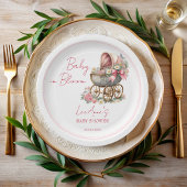 Baby in bloei koets bloemen baby shower papieren bordje