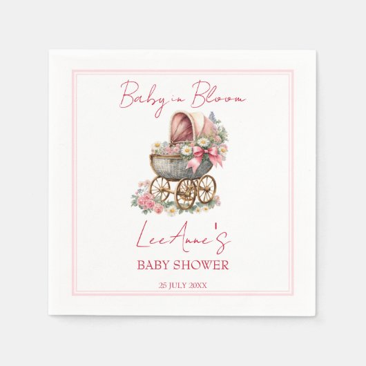 Baby in bloei  koets bloemen baby shower servet (Voorkant)