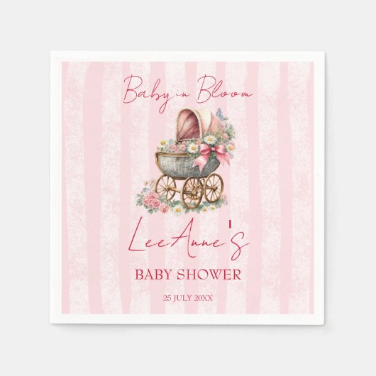 Baby in bloei  koets bloemen baby shower servet (Voorkant)