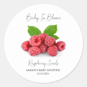 Baby in bloei l frambozenzaden Baby shower Ronde Sticker