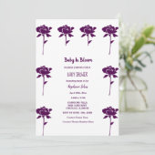 Baby in bloei meisje Baby shower Paarse Roos 2024 Kaart (Staand voorkant)
