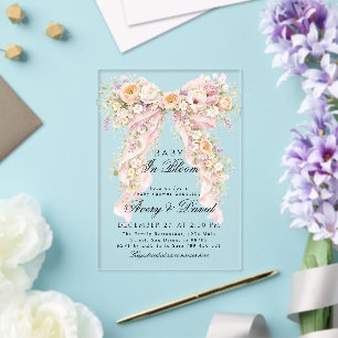 Baby in bloei Meisje met bloemboog Baby Shower Acryl Uitnodigingen