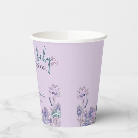 Baby in bloei Paarse bloemen Baby shower partij Papieren Bekers (Links)
