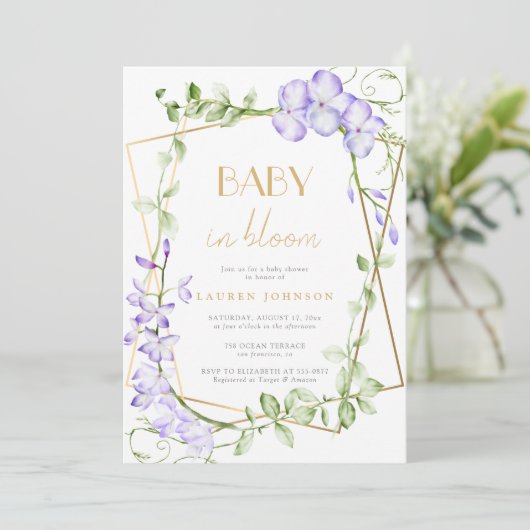 Baby in bloei Paarse Wisteria Meisje Baby shower Kaart (Staand voorkant)