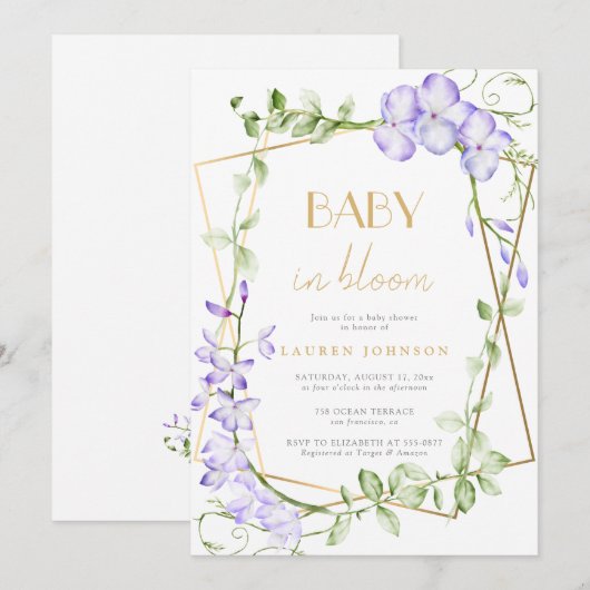 Baby in bloei Paarse Wisteria Meisje Baby shower Kaart (Voorkant / Achterkant)