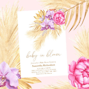Baby in bloei Pampas gras Boho Roze Baby Shower Kaart