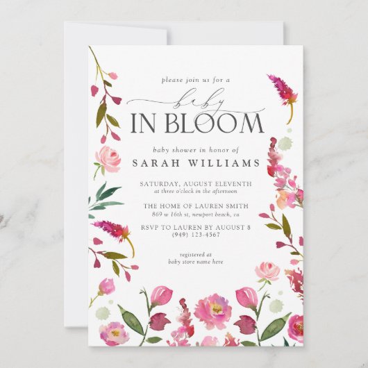 Baby in bloei QR Code Waterverf Bloemendouche Kaart (Voorkant)