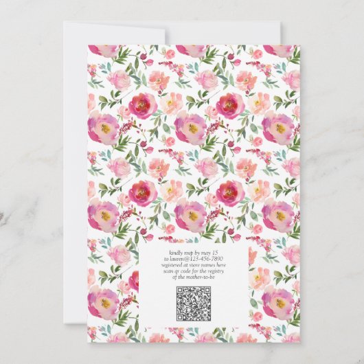 Baby in bloei QR Code Waterverf Bloemendouche Kaart (Achterkant)