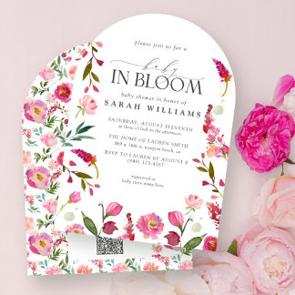 Baby in bloei QR Code Waterverf Bloemendouche Kaart