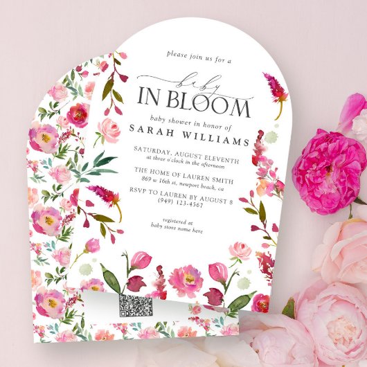 Baby in bloei QR Code Waterverf Bloemendouche Kaart