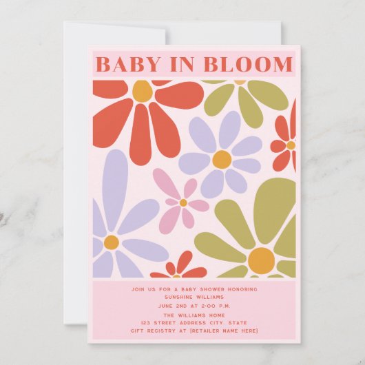 Baby in bloei retro veelkleurig bloemig kaart (Voorkant)