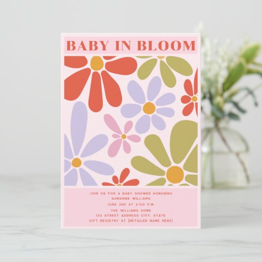 Baby in bloei retro veelkleurig bloemig kaart (Staand voorkant)