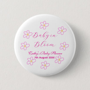 Baby in bloei roze bloem baby shower eenvoudige el ronde button 5,7 cm