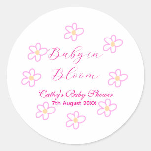 Baby in bloei roze bloem baby shower eenvoudige el ronde sticker