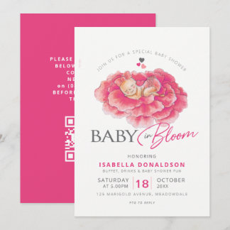 Baby in bloei roze bloem baby shower QR code RSVP Kaart