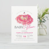 Baby in bloei roze bloem baby shower uitnodigingen (Staand voorkant)