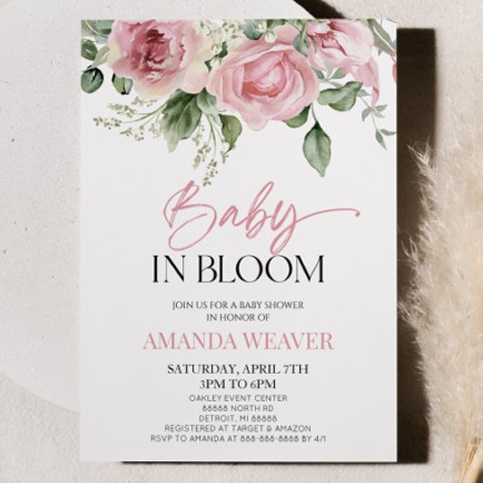 Baby in bloei roze bloembloem Baby shower Kaart