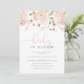 Baby in bloei roze bloemen Baby shower uitnodiging (Staand voorkant)