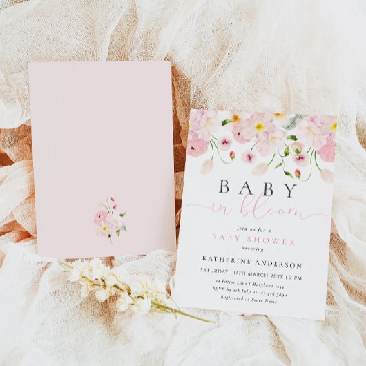 Baby in bloei roze bloemen Baby shower uitnodiging