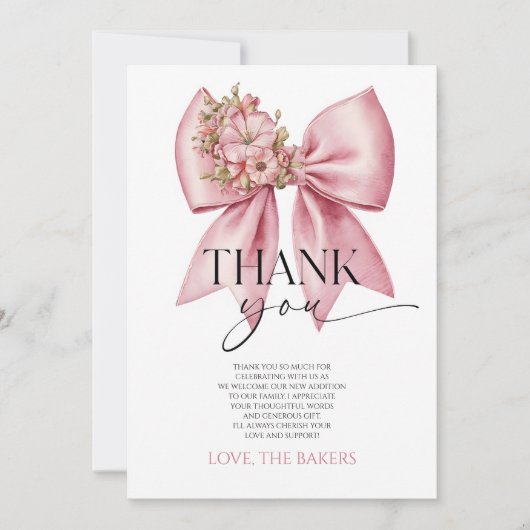 Baby in bloei roze bloemenboog Baby shower Bedankkaart (Voorkant)
