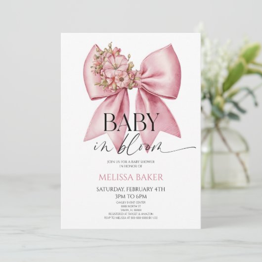 Baby in bloei roze bloemenboog Baby shower Kaart (Staand voorkant)