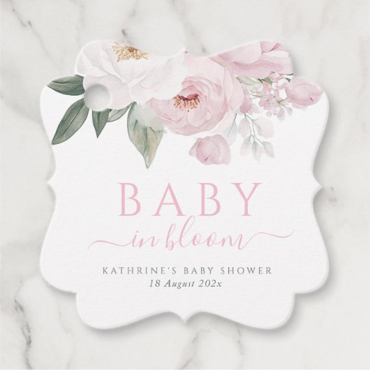 baby in bloei roze bloemig baby shower bedankjes labels (Voorkant)